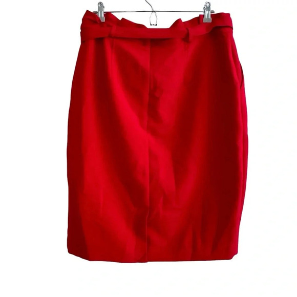 Banana Republic Red Straight Pencil Belted Skirt Ruffle Pockets Size 12 - Picture 3 of 9